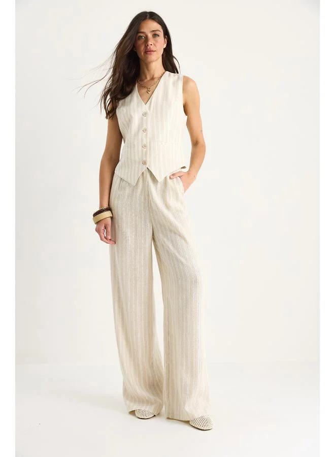 Ginger  Button Up Relaxed Fit Vest & Pant Coord Set for Women | Best Price UAE