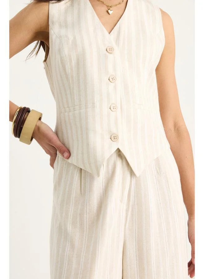 Ginger  Button Up Relaxed Fit Vest & Pant Coord Set for Women | Best Price UAE