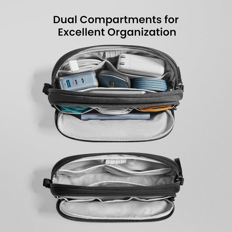 Excefore Electronic Organizer Travel Case, Water-Resistant Tech Pouch with Dual Compartments for Cables, Chargers, Phones, Hard Drives, Power Banks, Cable Organization Storage Bag for Travel Accessories, M - Image 2