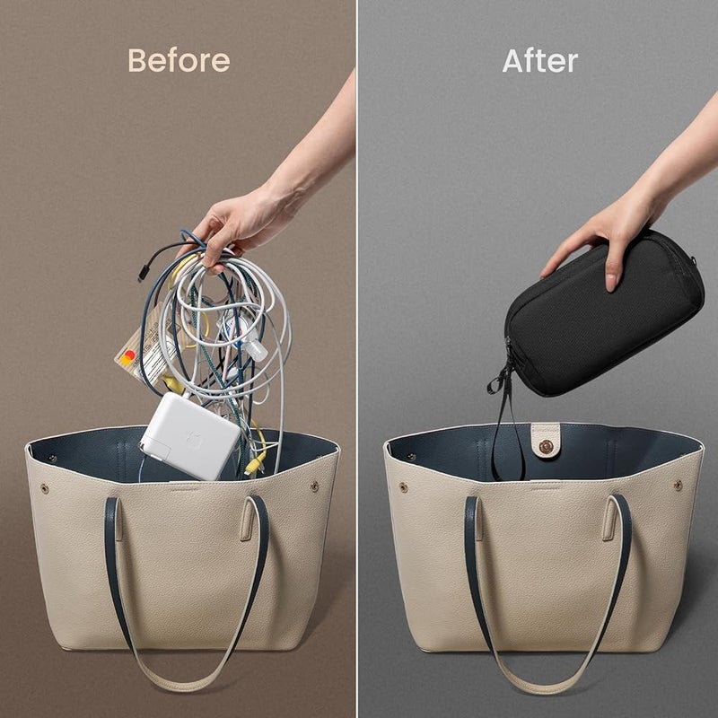Excefore Electronic Organizer Travel Case, Water-Resistant Tech Pouch with Dual Compartments for Cables, Chargers, Phones, Hard Drives, Power Banks, Cable Organization Storage Bag for Travel Accessories, M - Image 3