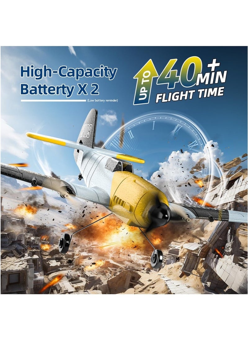 BF-109 3CH RC Plane - 2.4GHz 6-Axis Gyro Fighter Aircraft with 2 Batteries, RTF Remote Control Airplane Toy for Adults Kids Beginners - Durable RC Glider Boys Toys  - Image 2