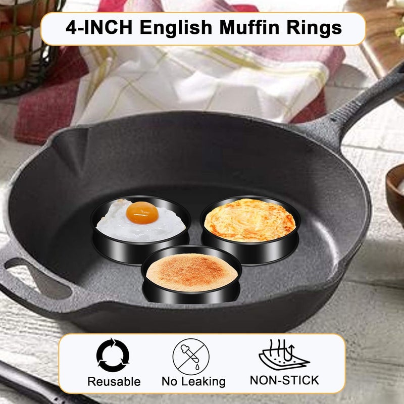 BaokiTook 4Pack Crumpet Rings NONSTICK English Muffin Rings 4"-Round Egg Ring -Stainless Steel for Cooking Baking-Round Metal Cooking Ring (4-inch-4PCS) - Image 4