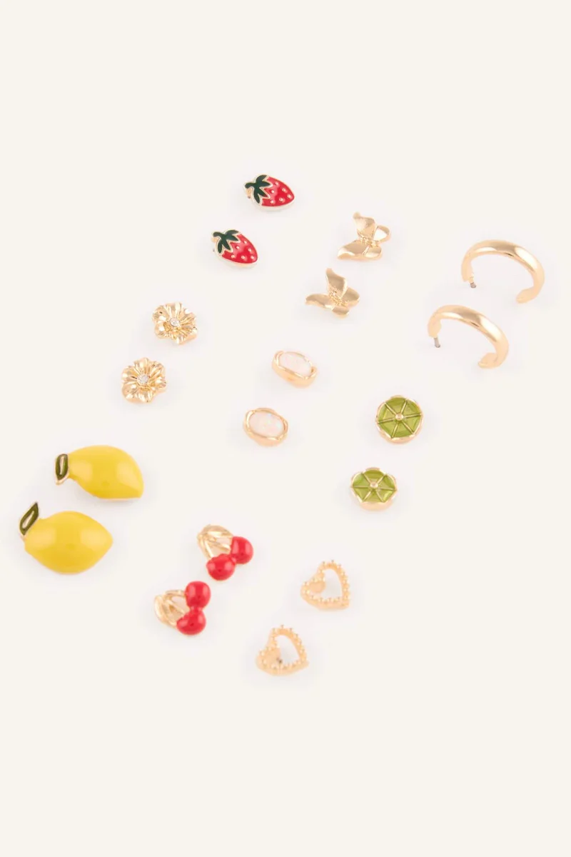 Defacto  Woman 9 piece Fruit Motif Earrings for Women | Best Price UAE