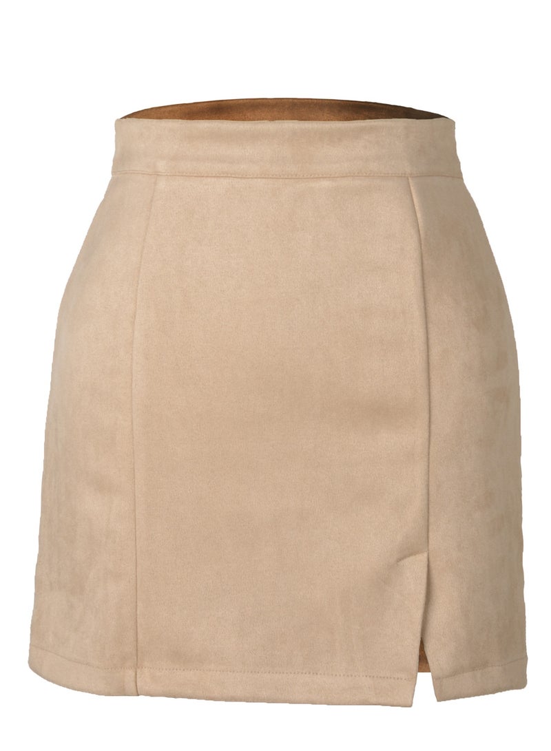 Loquat Women's Fashion Slim High Waist Zipper Autumn And Winter A-Line Solid Color Short Skirt - Image 3