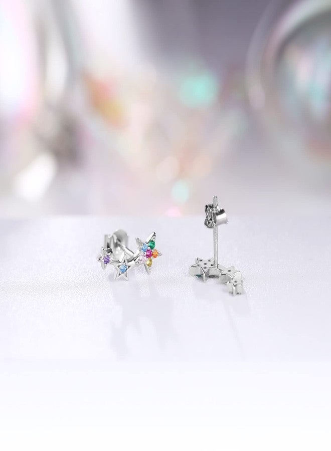 Qings 925 Sterling Silver Stars Earrings, colorful Cubic Zirconia Climber Earrings Hypoallergenic Stud Earrings for Women, Gift boxed - Image 4