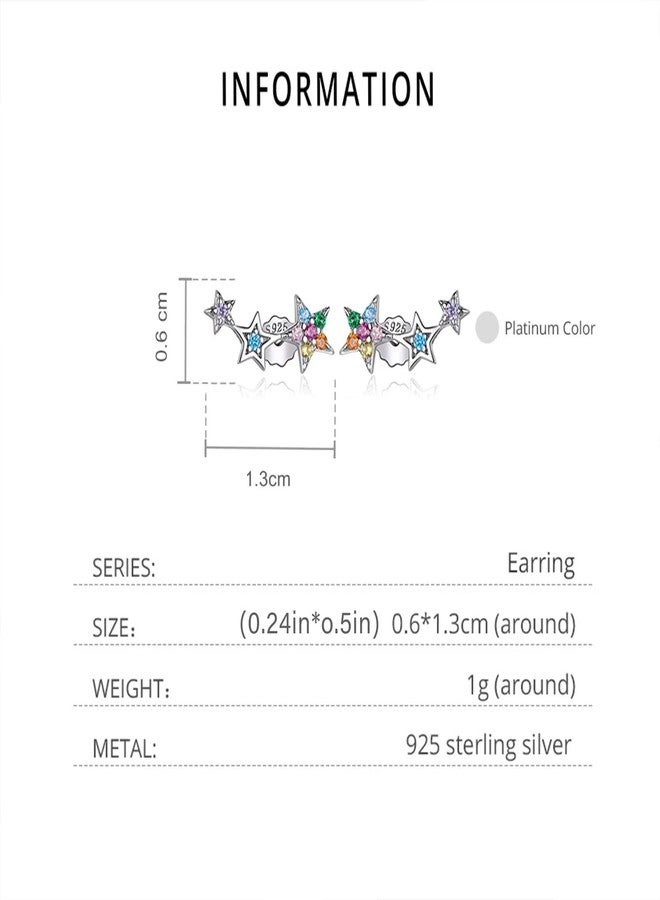 Qings 925 Sterling Silver Stars Earrings, colorful Cubic Zirconia Climber Earrings Hypoallergenic Stud Earrings for Women, Gift boxed - Image 5