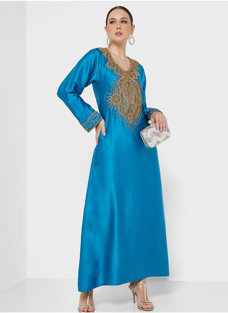 ARABIAN CLOSET - Embellished Crew Neck Jalabiya - Image 1