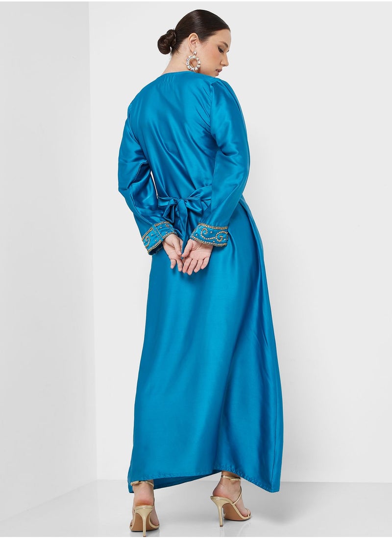 ARABIAN CLOSET - Embellished Crew Neck Jalabiya - Image 1