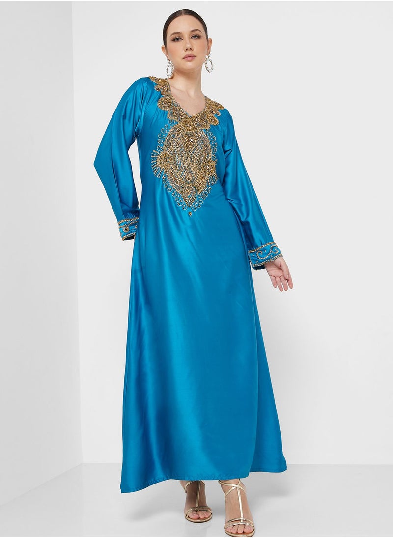 ARABIAN CLOSET - Embellished Crew Neck Jalabiya - Image 1