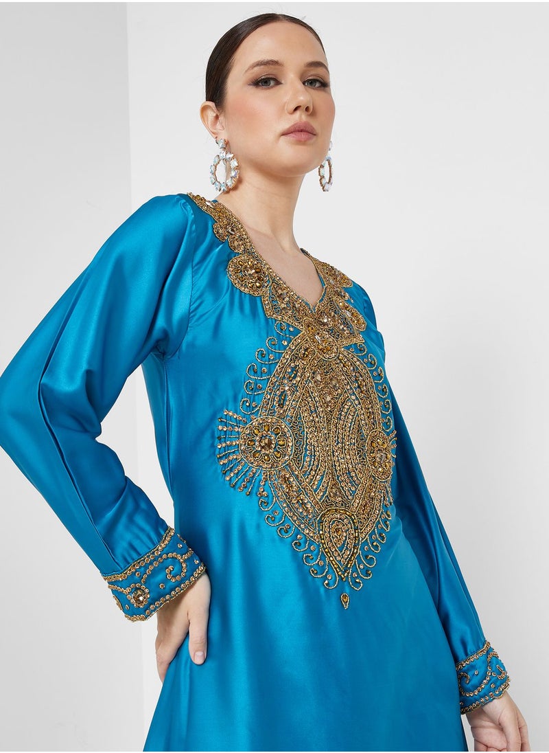 ARABIAN CLOSET - Embellished Crew Neck Jalabiya - Image 1