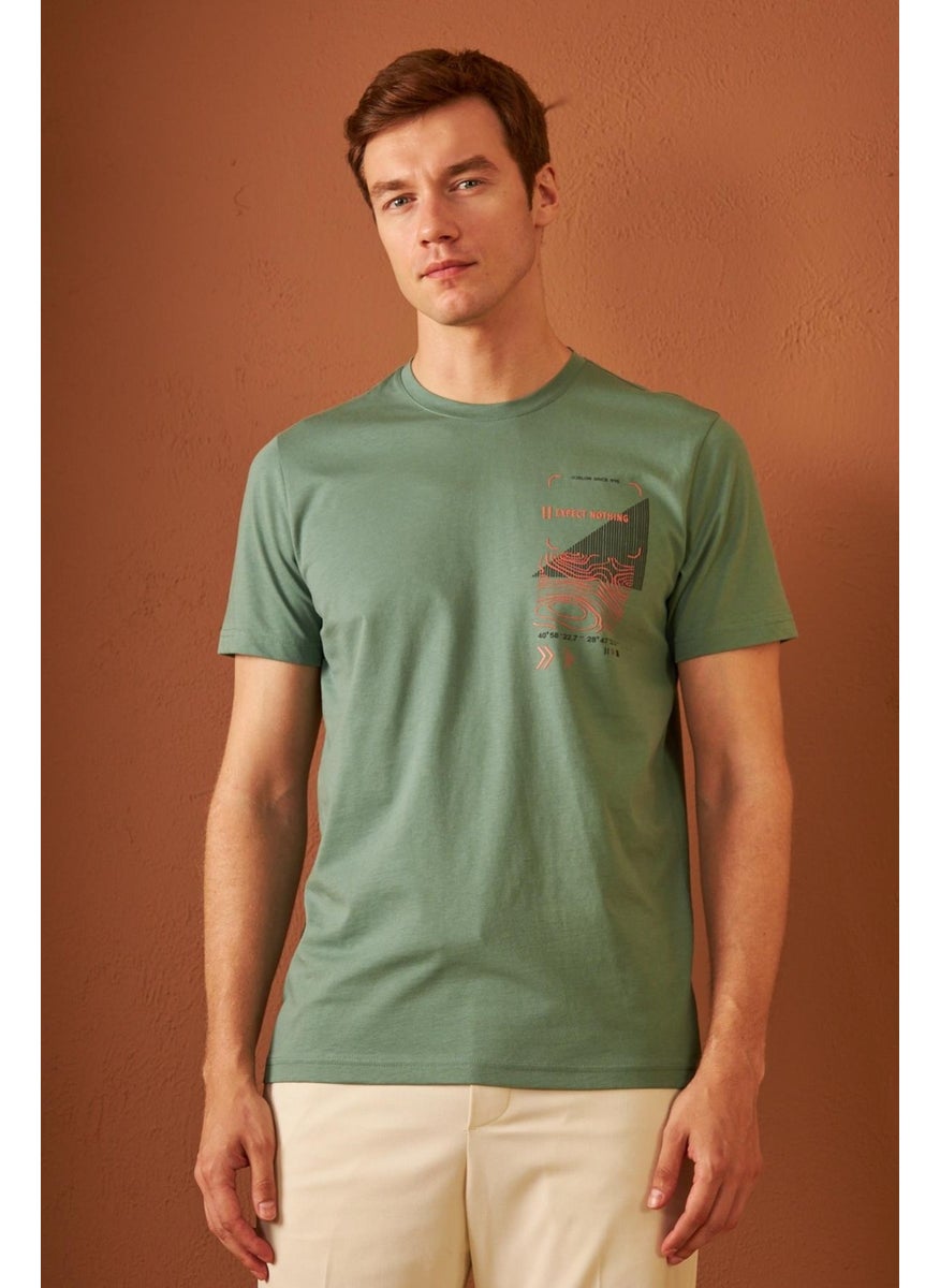 Odelon - Men's Comfort Fit Printed Cotton T-Shirt Green MARS16 - Image 1