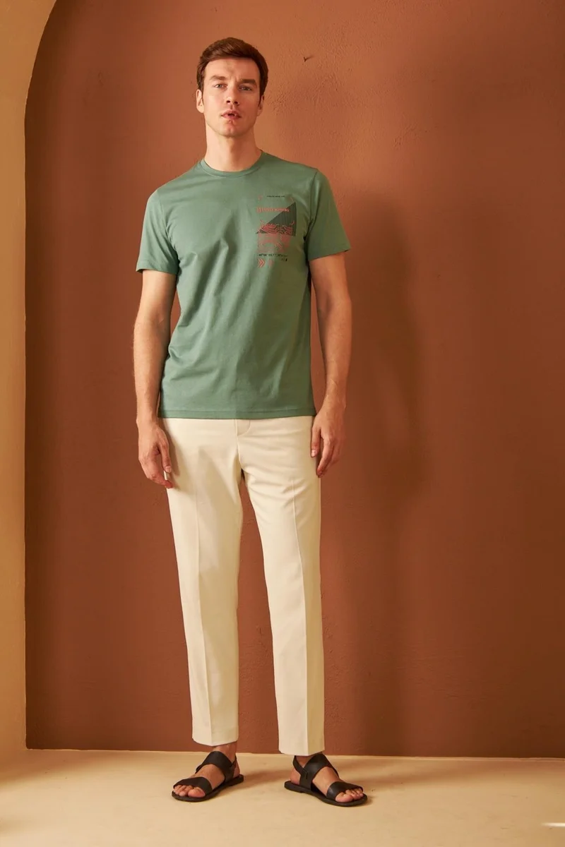 Odelon Men's Comfort Fit Printed Cotton T-Shirt Green MARS16