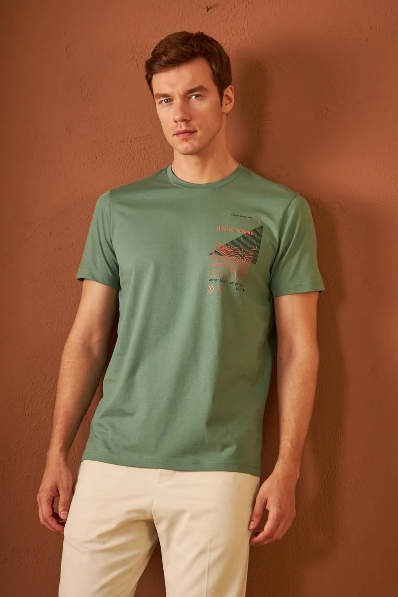 Odelon Men's Comfort Fit Printed Cotton T-Shirt Green MARS16
