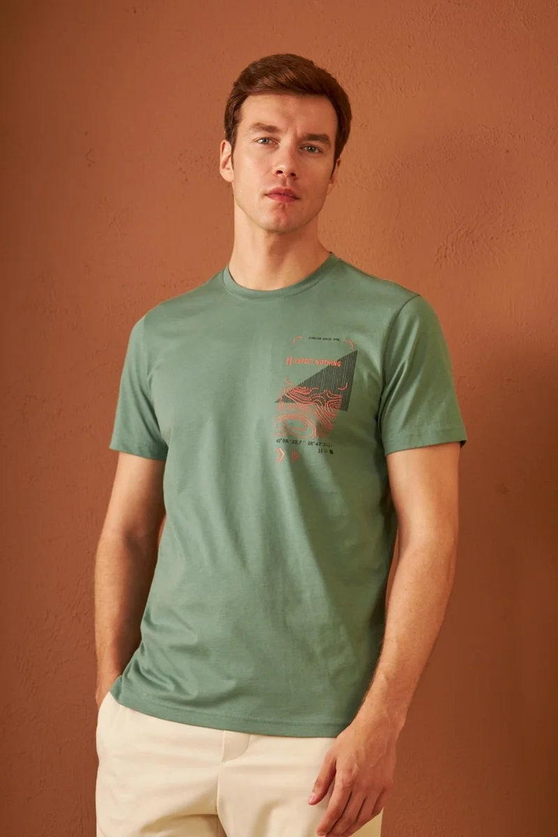 Odelon Men's Comfort Fit Printed Cotton T-Shirt Green MARS16
