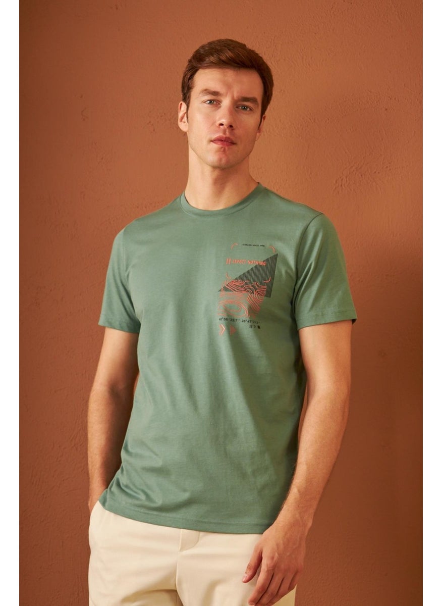 Odelon - Men's Comfort Fit Printed Cotton T-Shirt Green MARS16 - Image 1