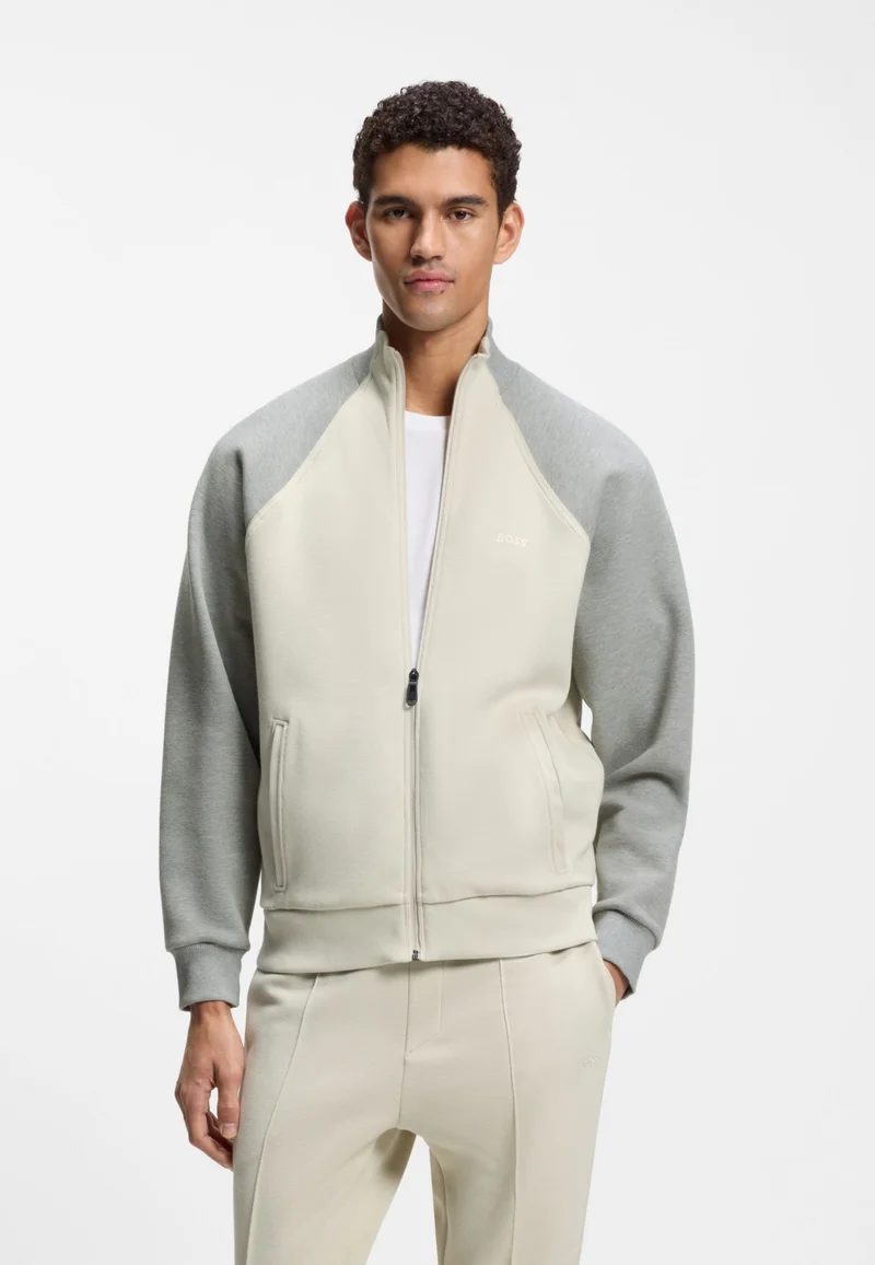 BOSS Cotton-blend sweatshirt with contrast piping