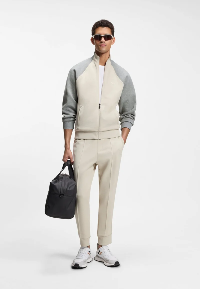 BOSS Light Beige Cotton-blend sweatshirt with contrast piping for Men | Best Price UAE