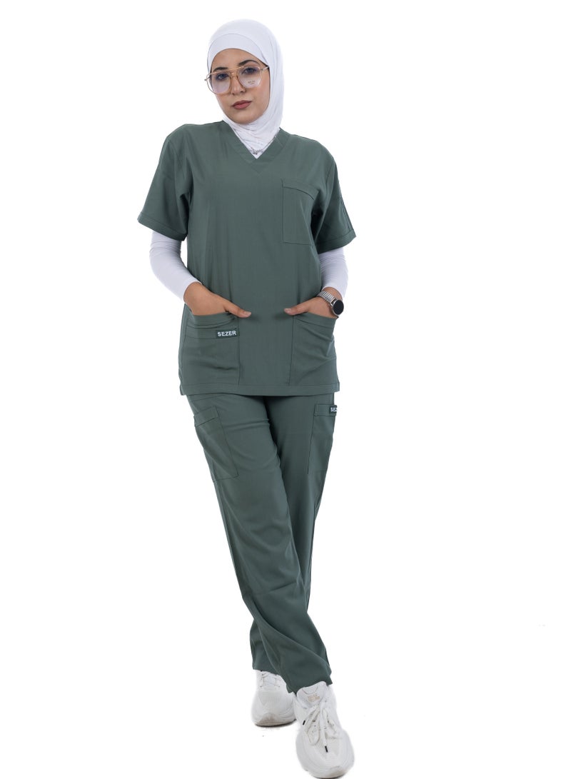 sezer Shine in comfort and elegance with a cotton medical scrub from Caesar - the perfect olive for women! - Image 4