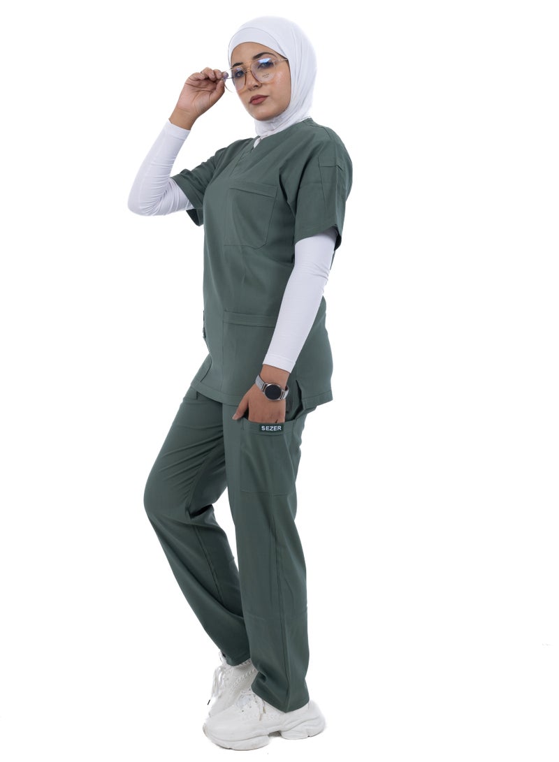 sezer Shine in comfort and elegance with a cotton medical scrub from Caesar - the perfect olive for women! - Image 5