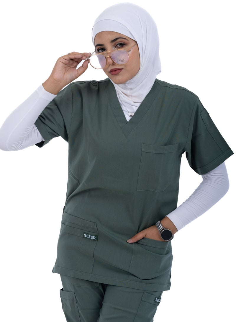 sezer Shine in comfort and elegance with a cotton medical scrub from Caesar - the perfect olive for women! - Image 1