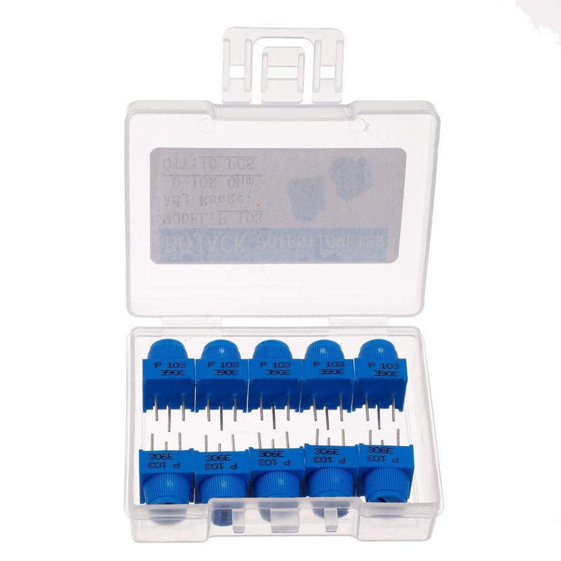 BOJACK 10K Ohm Breadboard Trim Potentiometer with Knob for Arduino P103 3 Terminal pin Blue Variable Resistors (Pack of 10) - Image 3