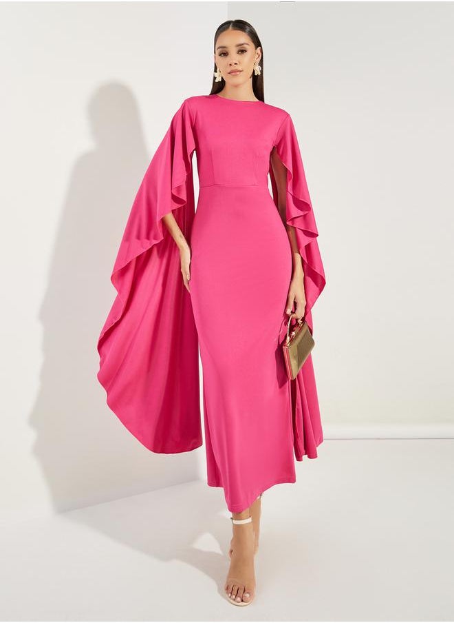 Styli Long Drape Slit Sleeves Mermaid Hem Maxi Dress  - Image 1