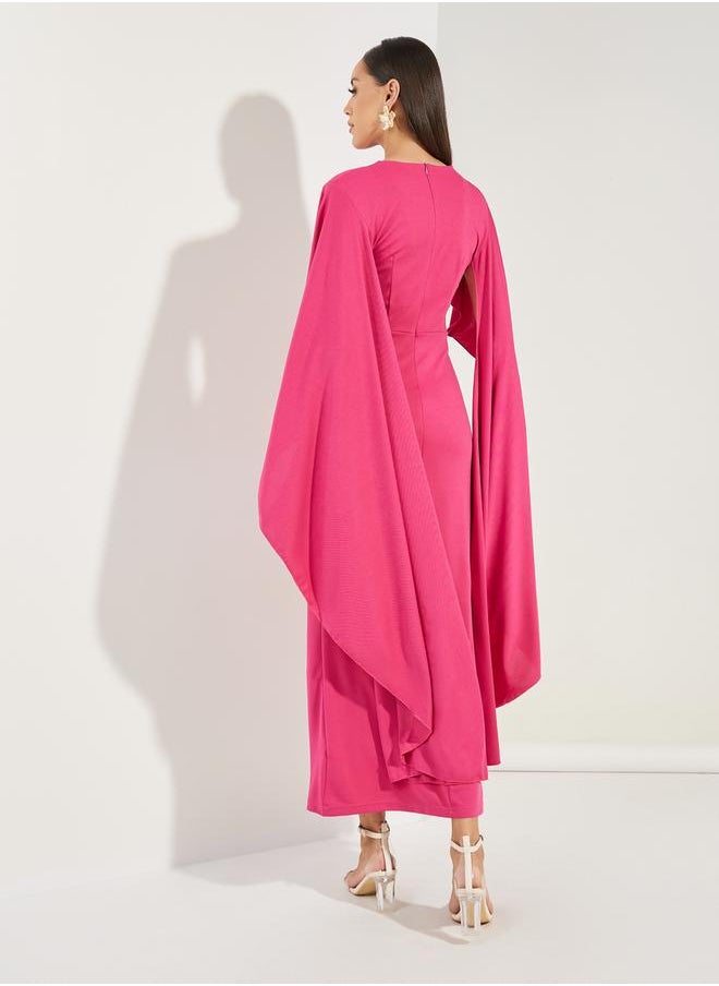 Styli Long Drape Slit Sleeves Mermaid Hem Maxi Dress  - Image 4