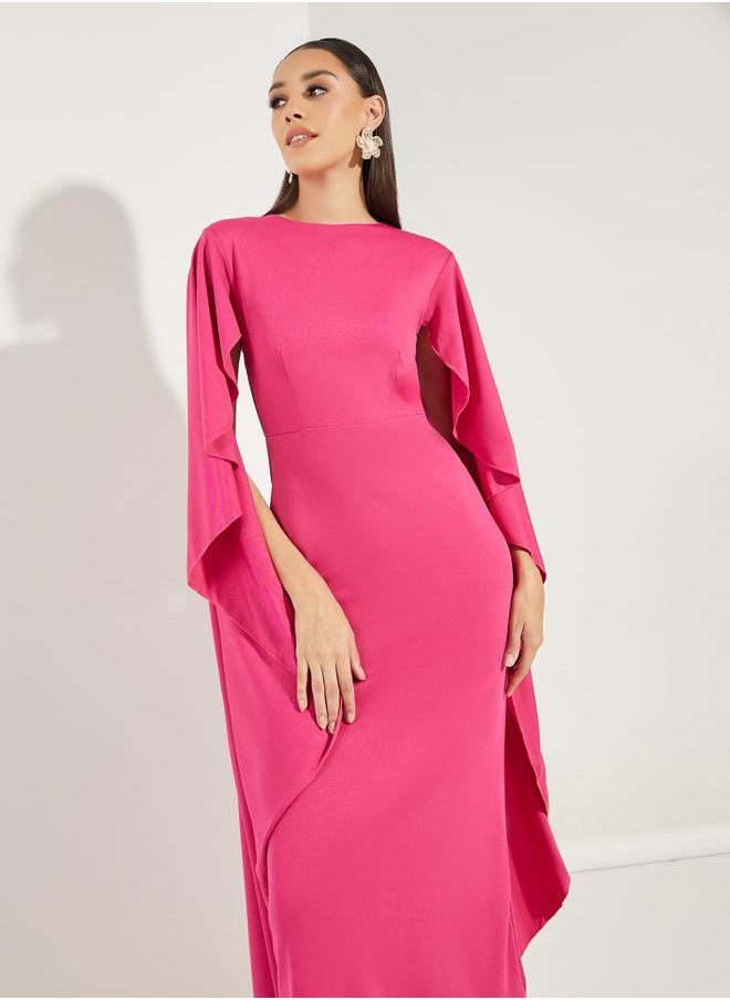 Styli Long Drape Slit Sleeves Mermaid Hem Maxi Dress  - Image 2