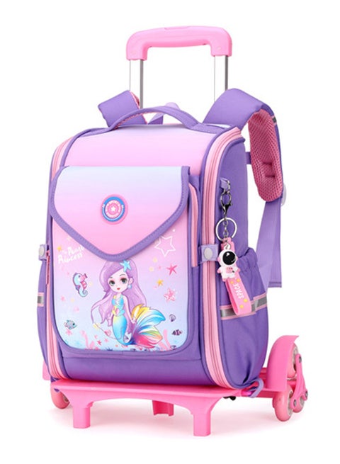 Kids Trolley Backpack Wheeled Schoolbag, Mermaid Print Rolling School Bag for Girls Students