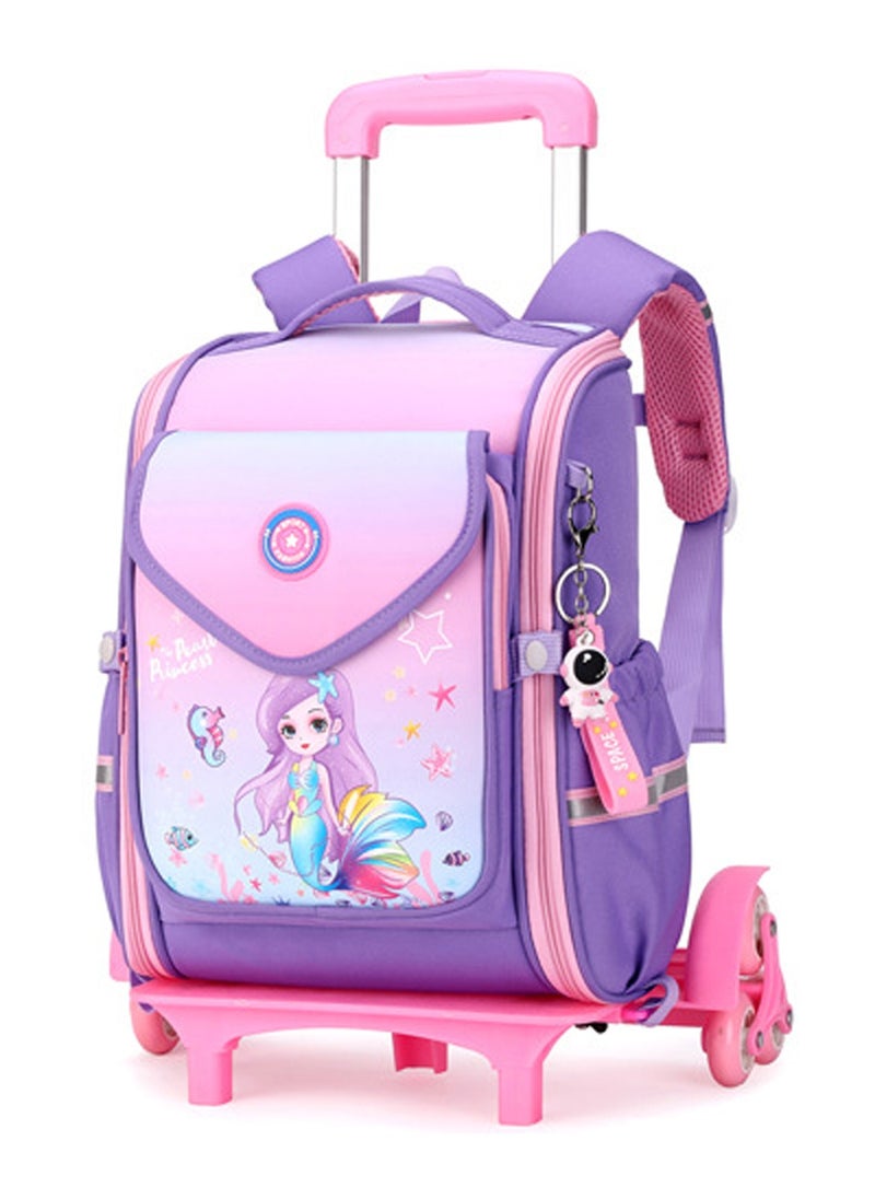 Generic Kids Trolley Backpack Wheeled Schoolbag, Mermaid Print Rolling School Bag for Girls Students  - Image 1
