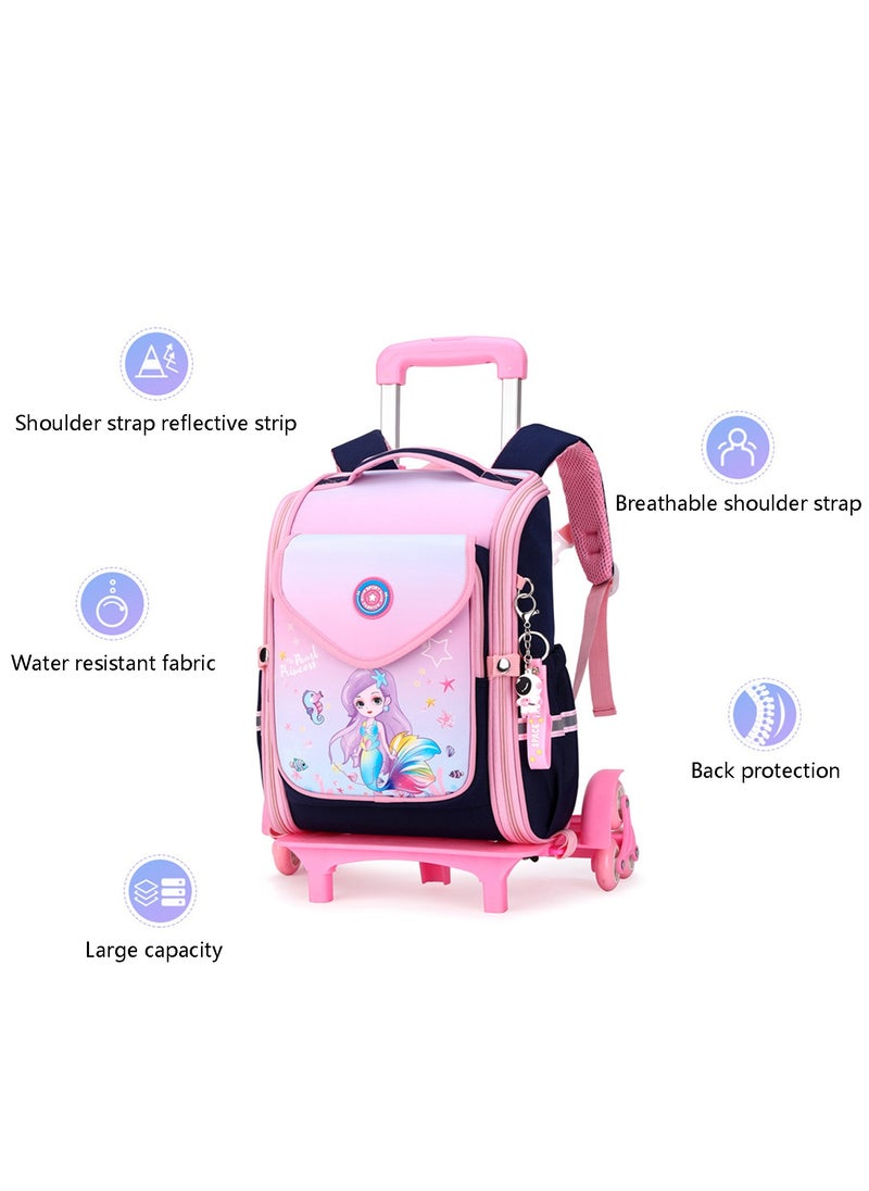 Generic Kids Trolley Backpack Wheeled Schoolbag, Mermaid Print Rolling School Bag for Girls Students  - Image 2