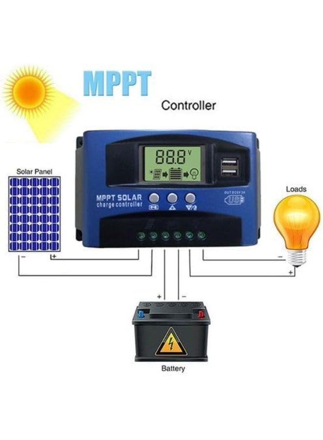 100A Solar Charge Controller 12V/24V with Timer – Automatic MPPT/PWM Solar Battery Charging Regulator, LCD Display, Dual USB Output for Solar Panels, Batteries, RV, Car, Boat & Off-Grid Systems - Image 2