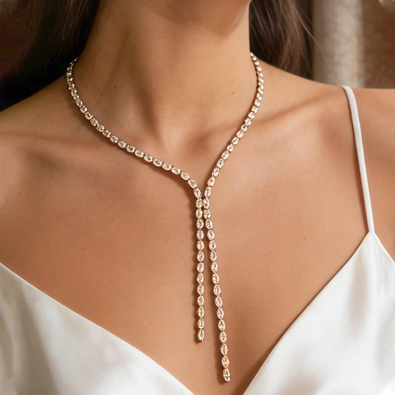 STONEFANS Rhinestone Long Necklaces for Women - Dainty Rhinestone Gold Drop Lariat Y Necklace for Women Simple Cute Long Gold Necklaces Bridal Prom Accessories Jewelry Wedding Gifts - Image 3