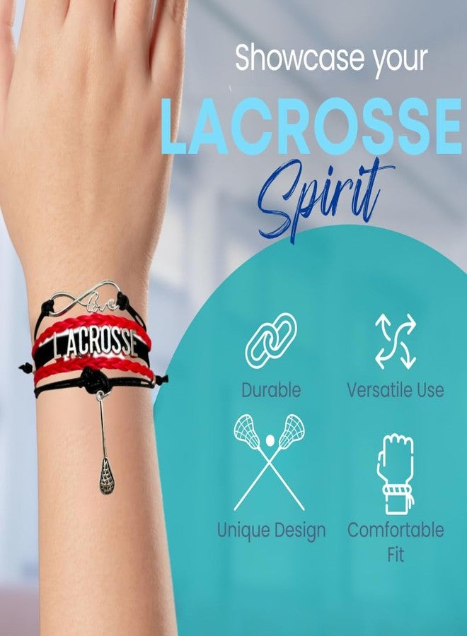 إنفينيتي كوليكشن أساور سبورتي بيلا لاكروس - سوار قابل للتعديل مزين برمز اللانهاية وتعليقة فضية. أساور صداقة لاكروس، هدية مثالية للاعبين والفرق والمدربين. (أحمر/أسود) - Image 3