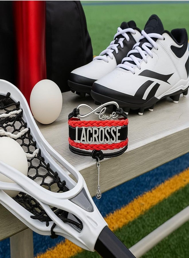 إنفينيتي كوليكشن أساور سبورتي بيلا لاكروس - سوار قابل للتعديل مزين برمز اللانهاية وتعليقة فضية. أساور صداقة لاكروس، هدية مثالية للاعبين والفرق والمدربين. (أحمر/أسود) - Image 5