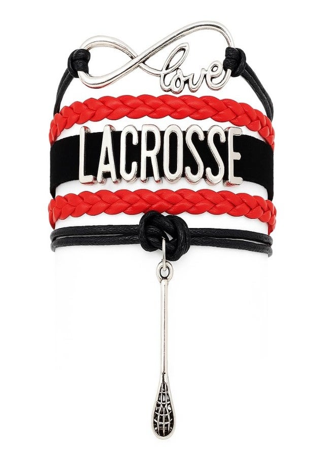 إنفينيتي كوليكشن أساور سبورتي بيلا لاكروس - سوار قابل للتعديل مزين برمز اللانهاية وتعليقة فضية. أساور صداقة لاكروس، هدية مثالية للاعبين والفرق والمدربين. (أحمر/أسود) - Image 1