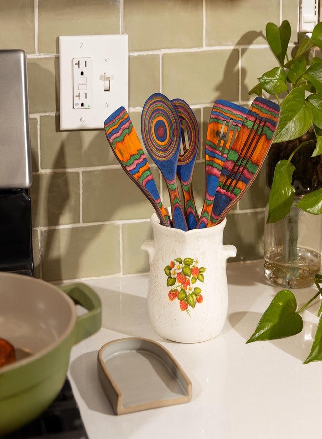 Home Beets طقم أدوات طبخ خشبية مكون من 5 قطع - ملاعق خشبية للطبخ - أدوات خشبية متينة للطبخ والتقديم - مقبض مريح وغير لاصق (أزرق قوس قزح) - Image 5