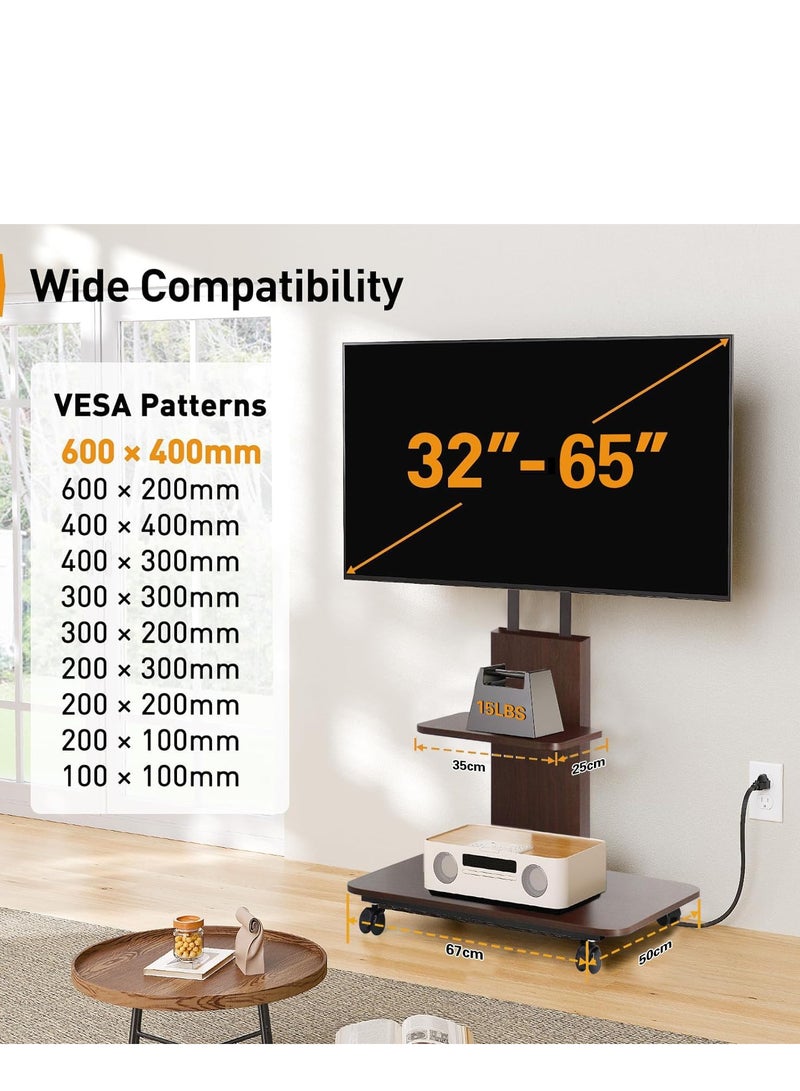 DMG TECH Mobile TV Cart with Lockable Wheels (35KG Load) - Height Adjustable 123-163cm for 32-65" TVs, VESA 600x400, Bedroom/Living Room/Office - Image 1