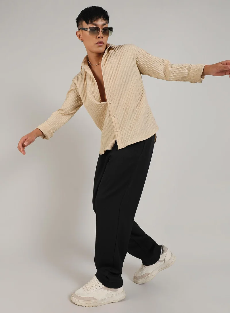 CAHOOT  Men's Butter Yellow Crinkled-Weave Shirt for Men | Best Price UAE