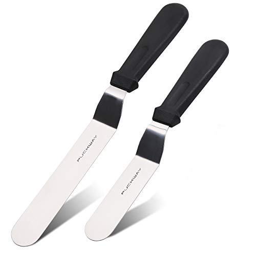 PUCKWAY Angled Icing Spatula, Stainless Steel Offset Spatula, Cake Spatula Set of 2 Black 6, 8 inch Blade - Image 1