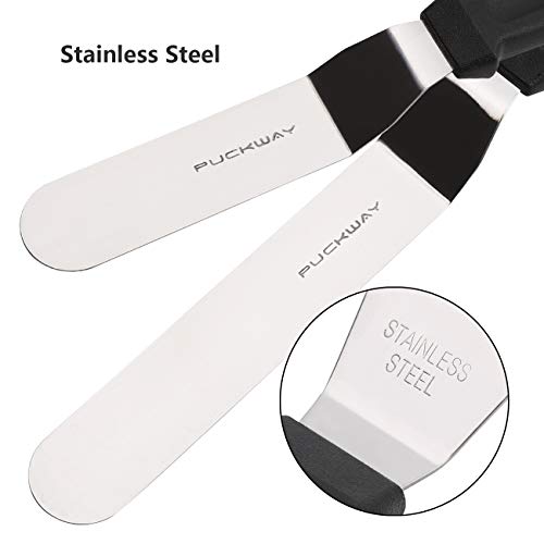PUCKWAY Angled Icing Spatula, Stainless Steel Offset Spatula, Cake Spatula Set of 2 Black 6, 8 inch Blade - Image 3