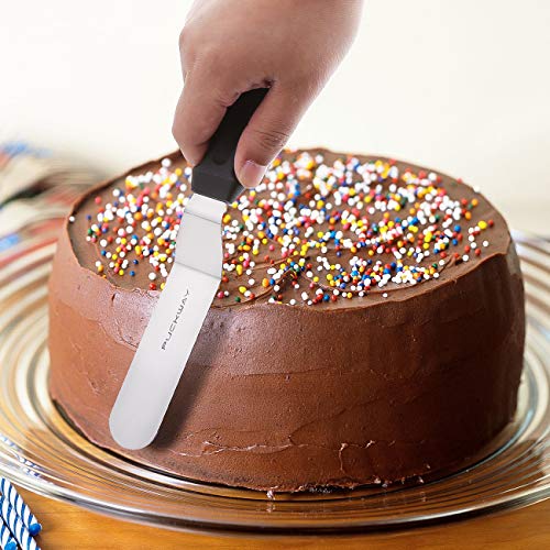 PUCKWAY Angled Icing Spatula, Stainless Steel Offset Spatula, Cake Spatula Set of 2 Black 6, 8 inch Blade - Image 4
