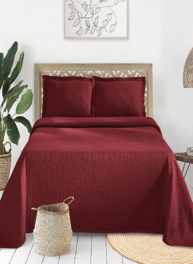 Superior SUPERIOR Jacquard Matelasse Fleur De Lis 100% Cotton Medallion 3-Piece Bedspread Set - Queen, Garnet  - Image 1