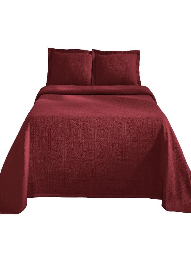 Superior SUPERIOR Jacquard Matelasse Fleur De Lis 100% Cotton Medallion 3-Piece Bedspread Set - Queen, Garnet  - Image 2