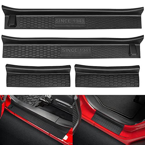 SUPAREE Door Sill Guards Kit fits JL Wrangler with Logo 1941, Black Rubber Door Entry Guards fits 2018-2024 Jeep JLU JT 4-Door Accessories Parts Door Sill Guard Protector, 4pcs/Set - Image 1