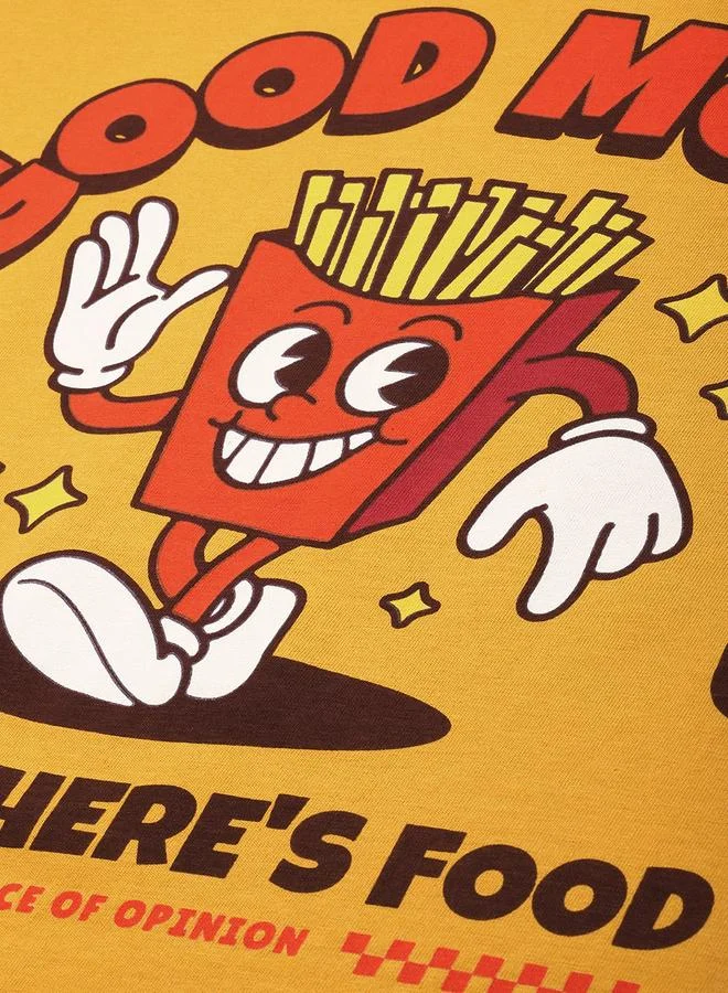 Difference of Opinion Women Yellow Boxy Fit Graphic Printed T-Shirt