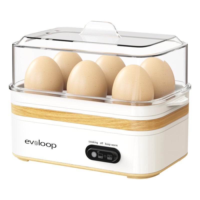 evoloop Rapid Egg Cooker Electric 6 Eggs Capacity, Soft, Medium, Hard Boiled, Poacher, Omelet Maker Egg Poacher With Auto Shut-Off, BPA Free-White - Image 1
