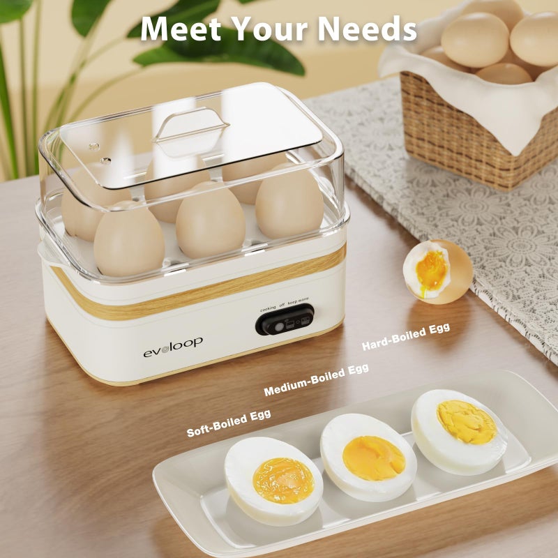 evoloop Rapid Egg Cooker Electric 6 Eggs Capacity, Soft, Medium, Hard Boiled, Poacher, Omelet Maker Egg Poacher With Auto Shut-Off, BPA Free-White - Image 2