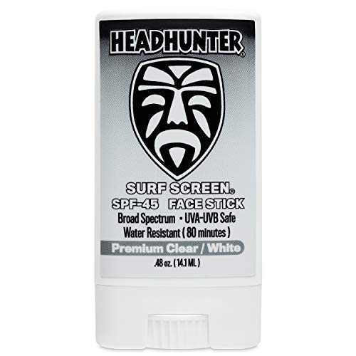 Headhunter Sunscreen Face Stick SPF 45 Waterproof Surf Sunblock for Waterman WaterResistant Facial Sunscreen for UltraSport Protection and Solar Defense 80 min Clear White 1 pack