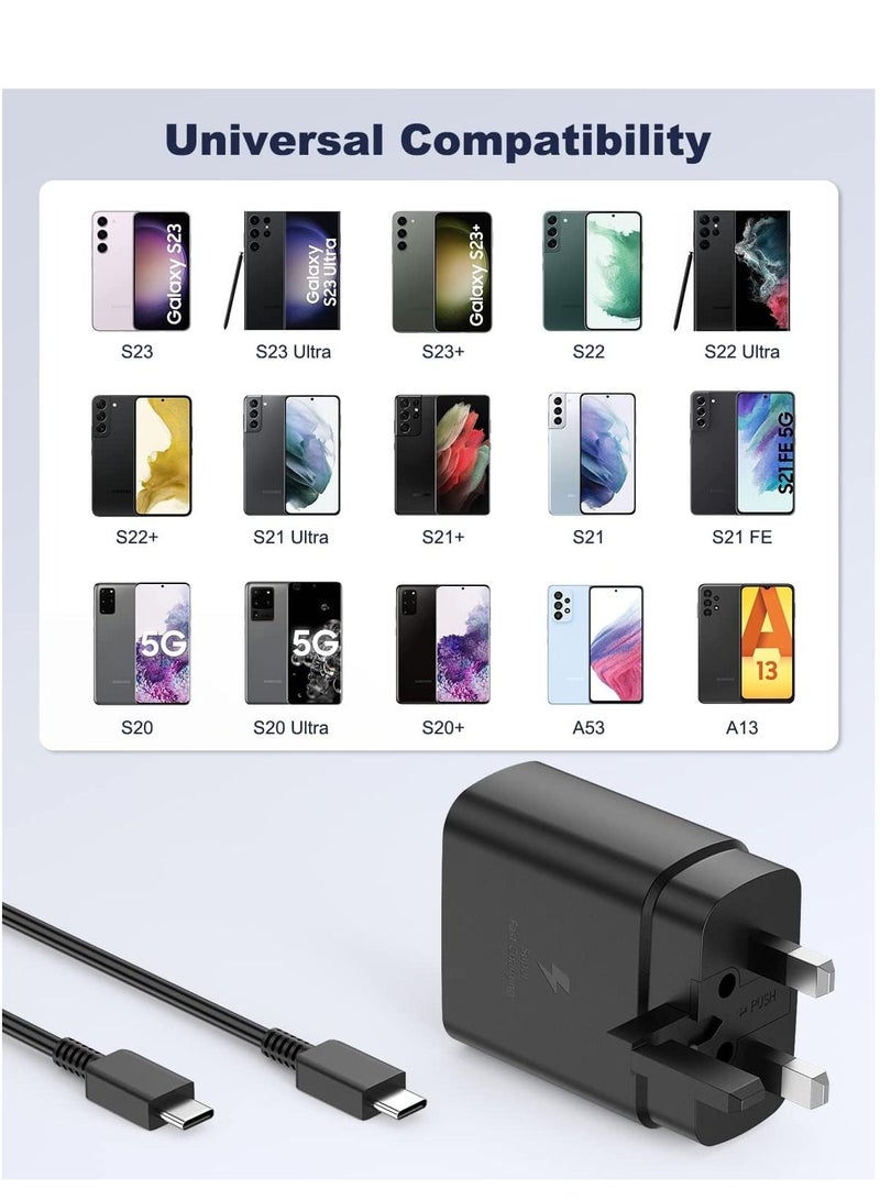 for 45W Samsung Charger Plug with 1.5M Cable for Samsung Galaxy S23/S23+/S23Ultra S22/S22+/S22Ultra S21/S21+/S21Ultra S20 A33,A72,A71,A53,A52,A51,A50,M33, UK Wall USB C Power Adapter - Image 3